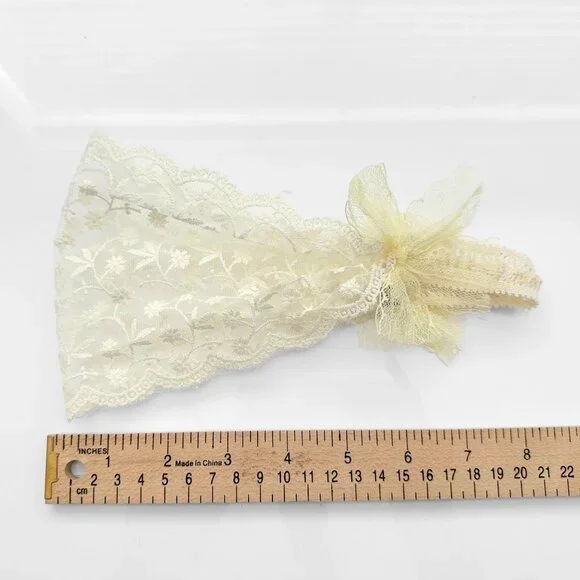 NWT Pretty Vintage Girls Head Scarf Lovely Floral Lace Embroidery Bohemian Cream - Picture 4 of 4